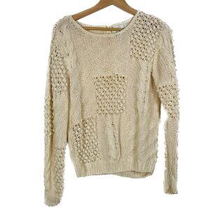 Vintage Hot Jazz Natural Made Hand Knit Cream knotted Eyelet Sweater Cottagecore